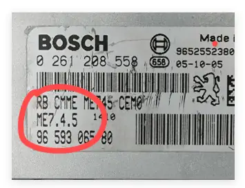 Etiqueta Bosch con código ME7.4.5 marcado